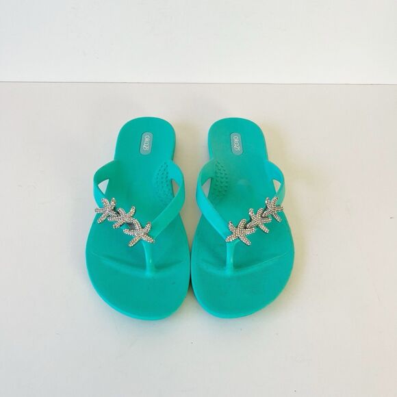 Oka B Ryann Star Fish Embellished Flip Flops Sea Glass Beach Vacation Size 7 - Picture 7 of 12